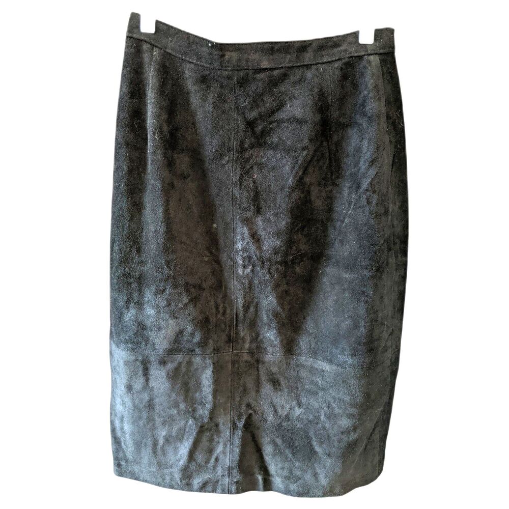 Vintage Comint Suede Skirt Black Pencil Midi Emo Whimsygoth Sz 0/2 Waist 25" Y2K